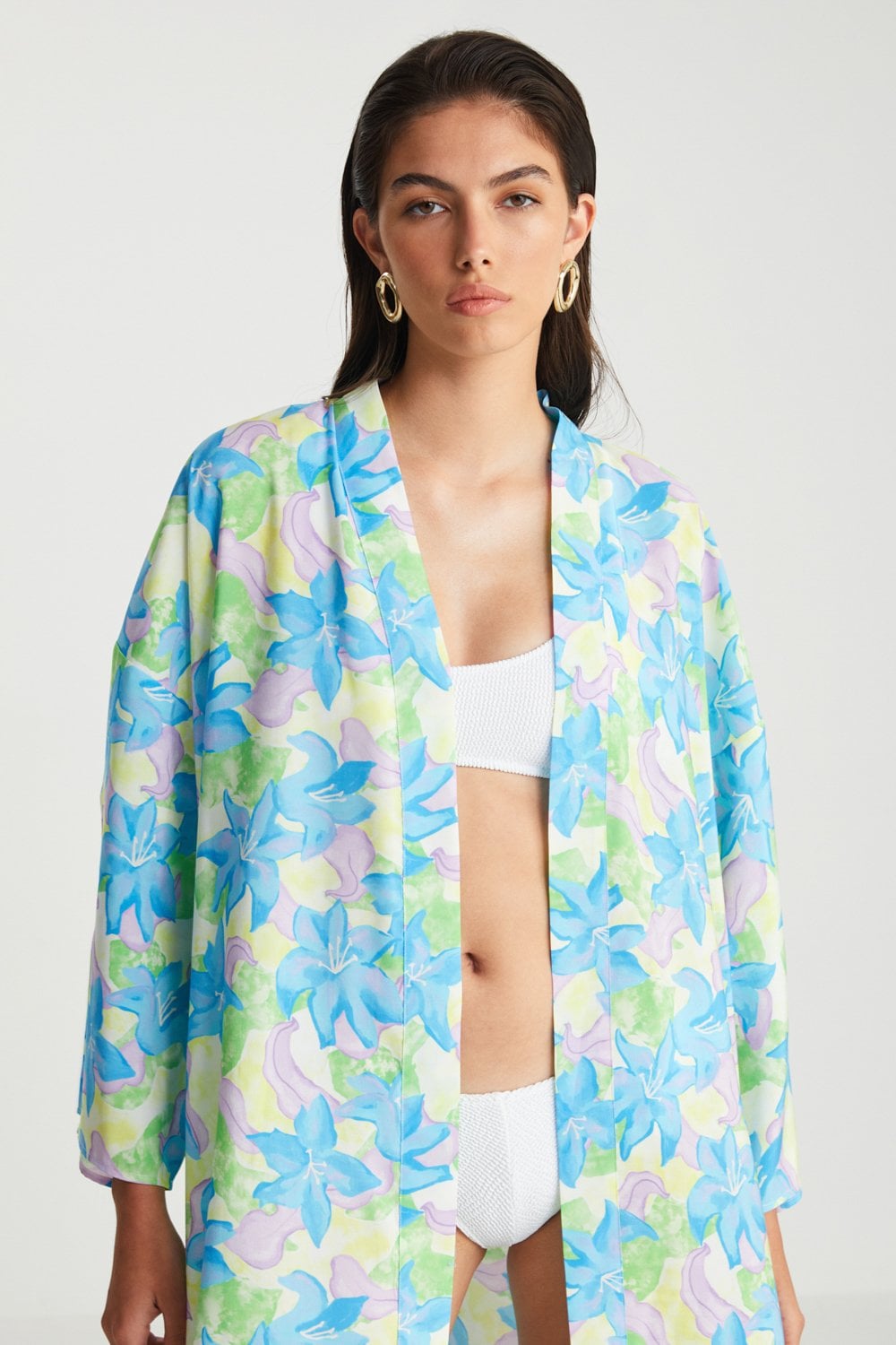 Çiçek Desenli Kimono Plaj