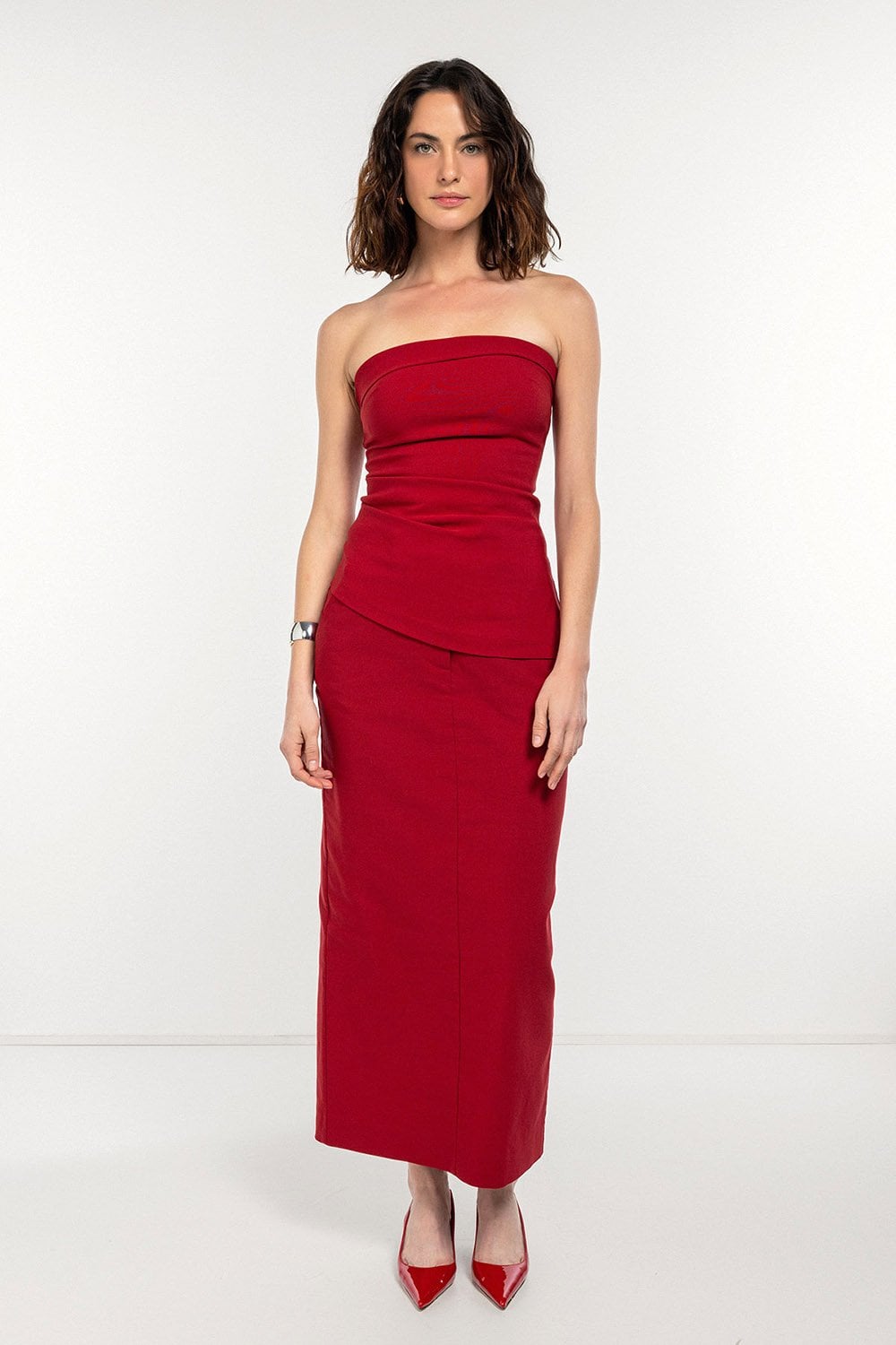 Bordo Fit Kalem Midi Etek