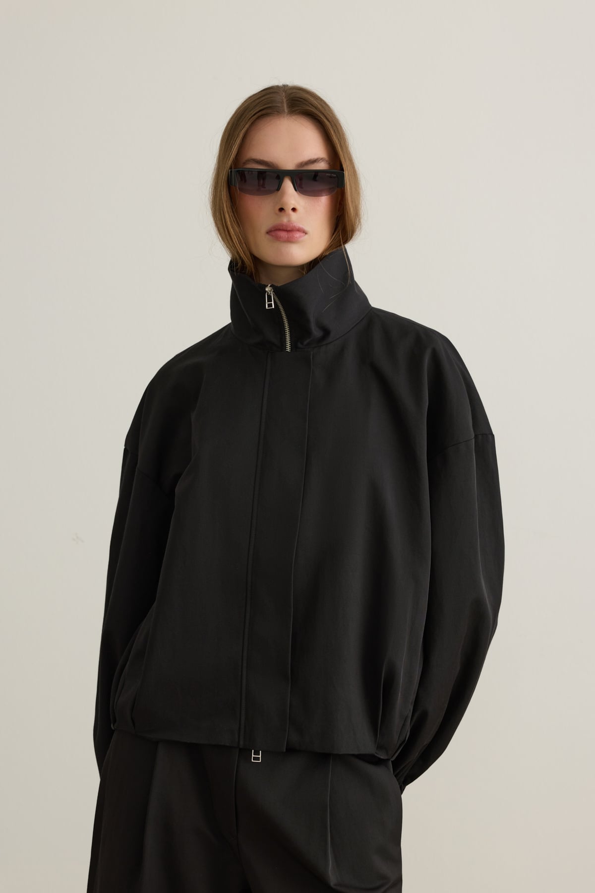 Lucia Dik Yaka Oversize Siyah Bomber Ceket