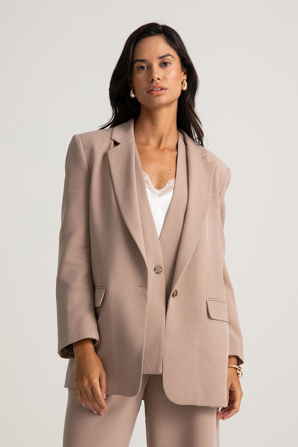 Tek Düğmeli Vizon Blazer Ceket