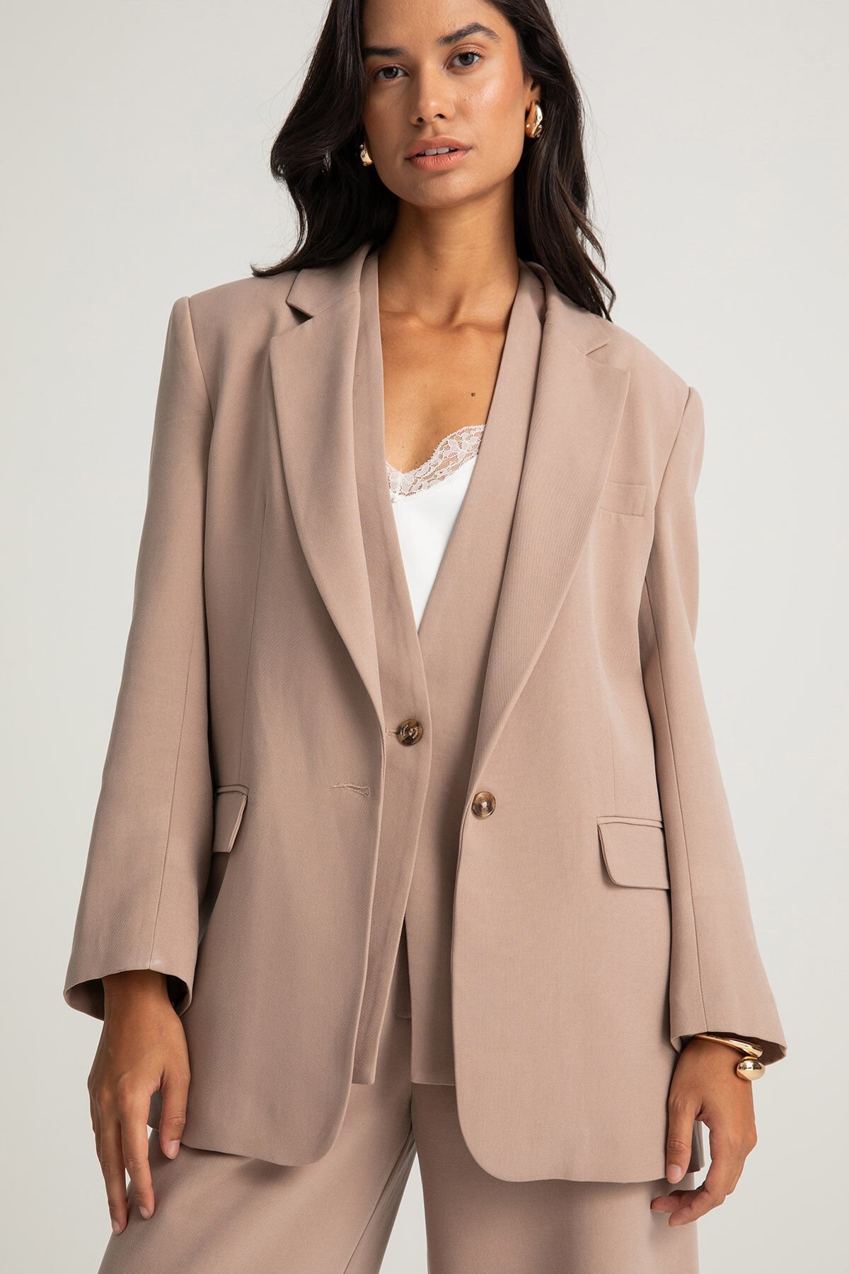 Tek Düğmeli Vizon Blazer Ceket