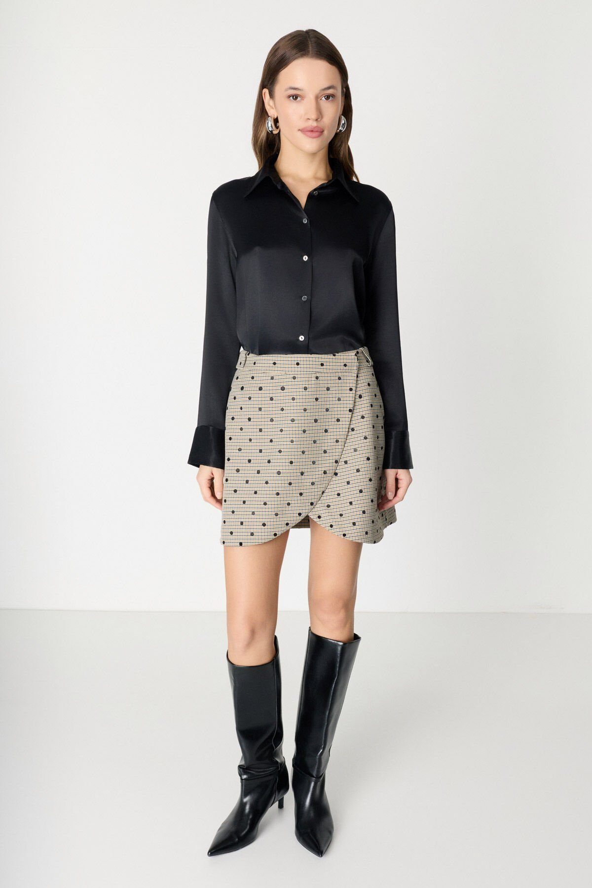 Desenli Çan Kesim Mini Etek