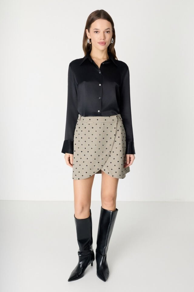 Desenli Çan Kesim Mini Etek