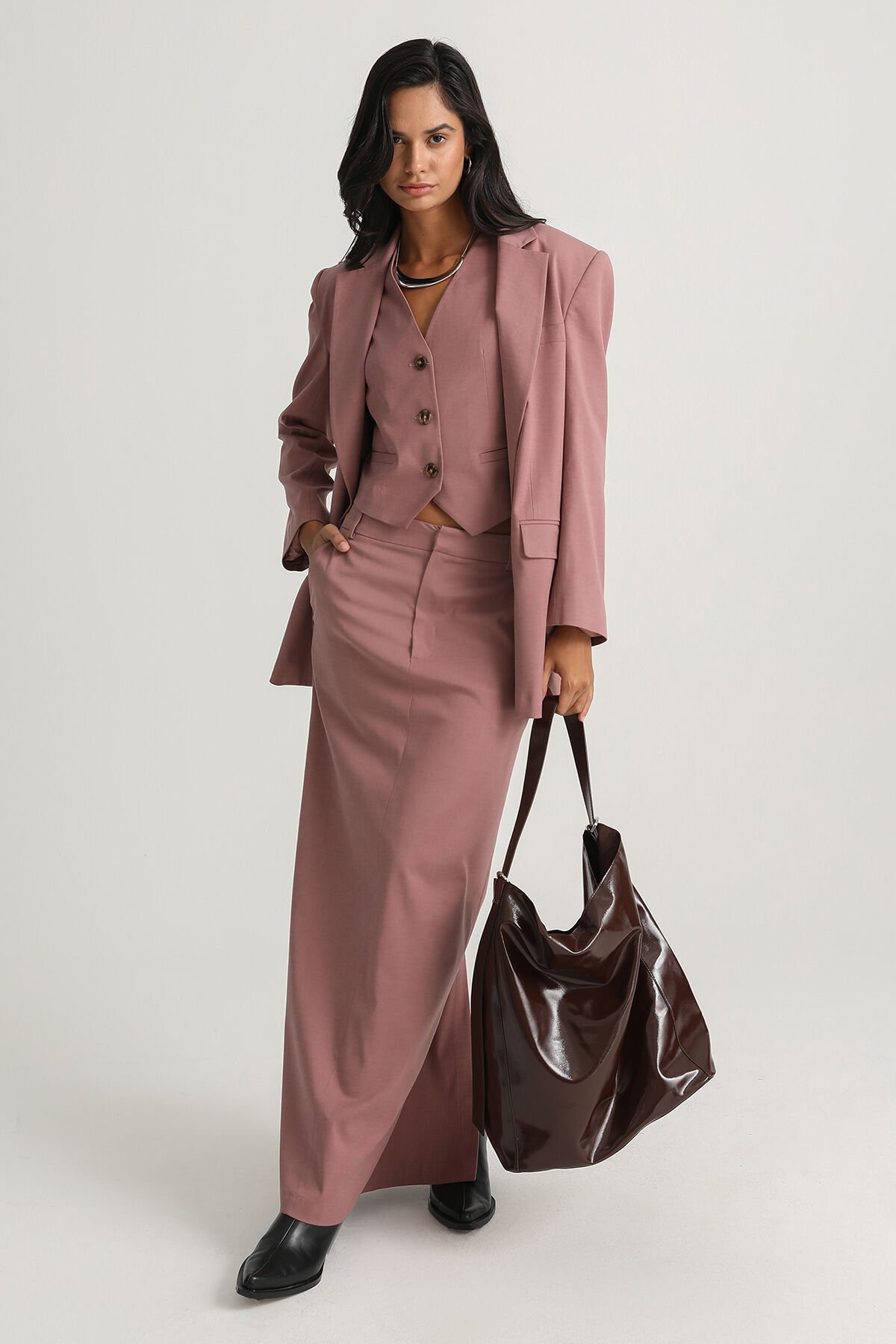 Tek Düğmeli Pembe Blazer Ceket