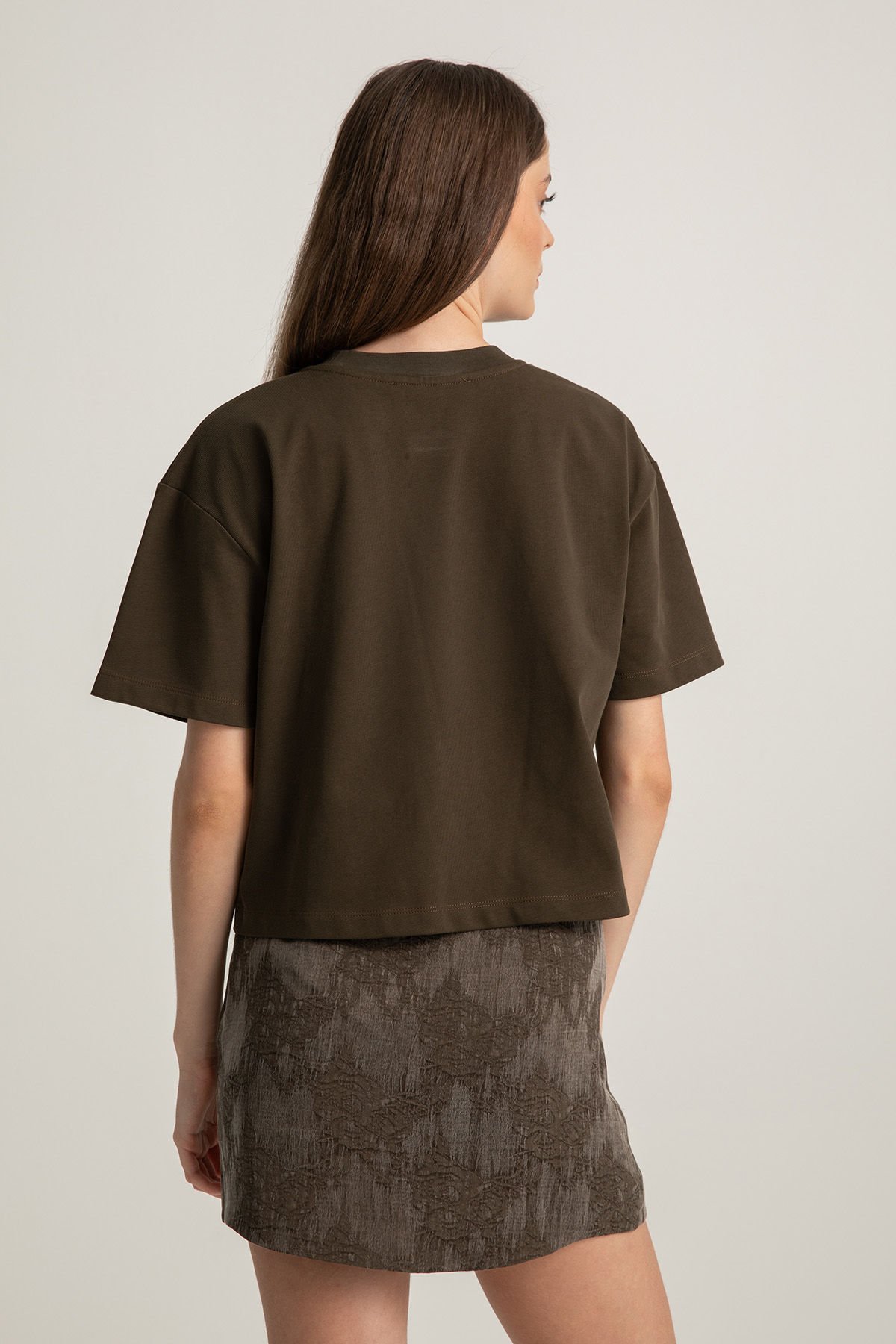 Desenli Haki Mini Etek