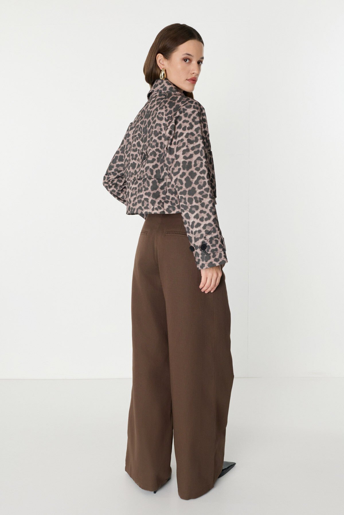 Düğme Detaylı Geniş Paça Kahverengi Pantolon