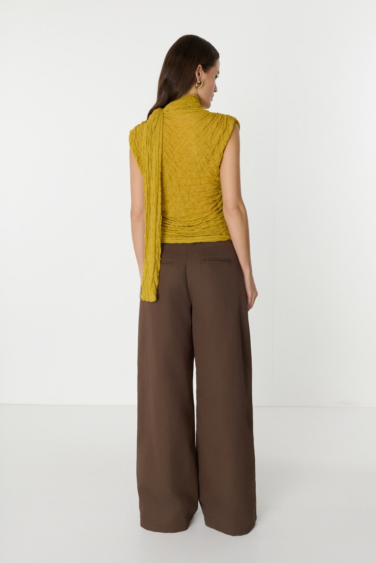 Düğme Detaylı Geniş Paça Kahverengi Pantolon