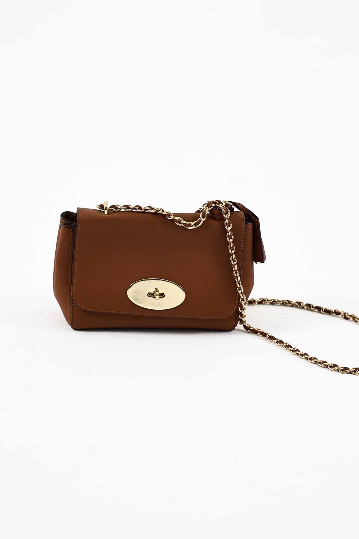 Zincir Askı Detaylı Günlük Kullanım Taba Deri Çanta