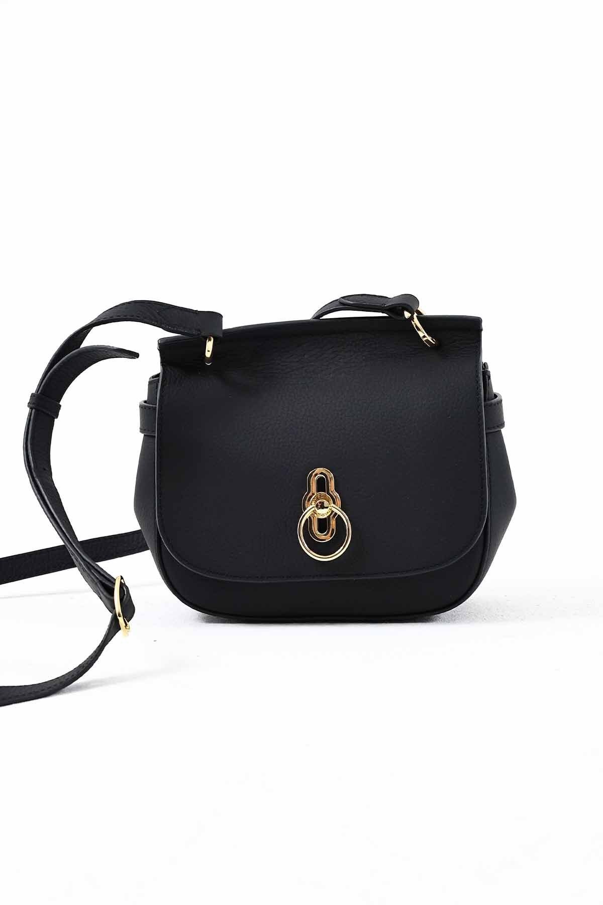 Günlük Kullanım Toka Detaylı Siyah Deri Çanta