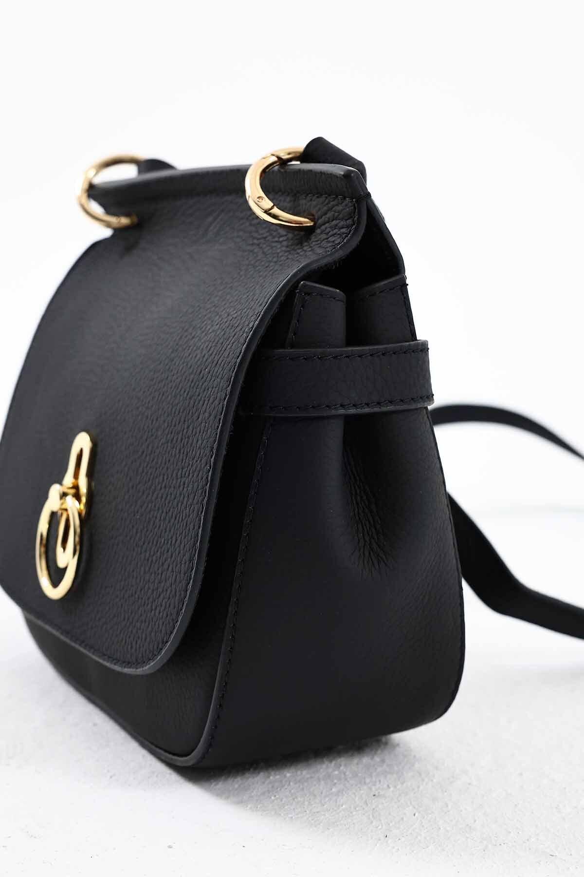 Günlük Kullanım Toka Detaylı Siyah Deri Çanta