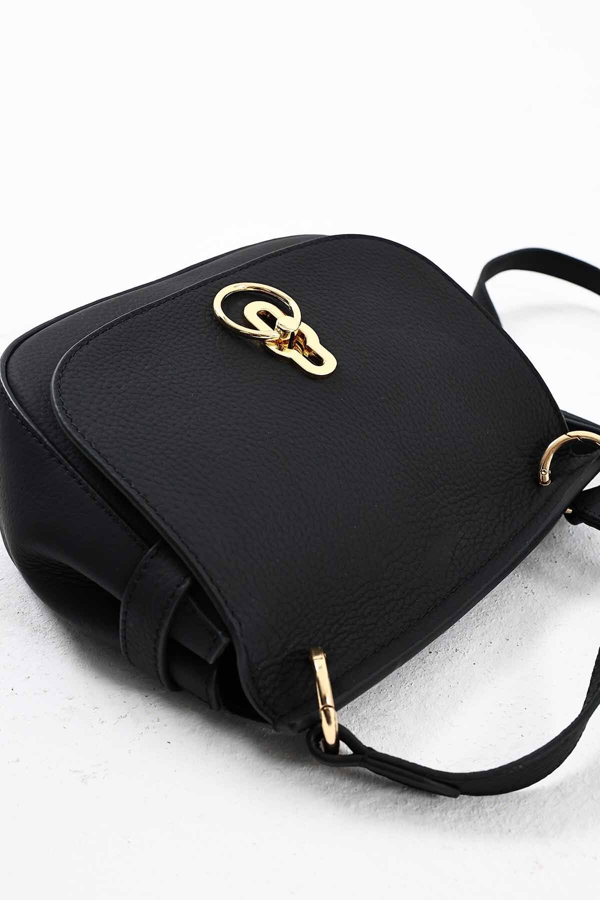 Günlük Kullanım Toka Detaylı Siyah Deri Çanta