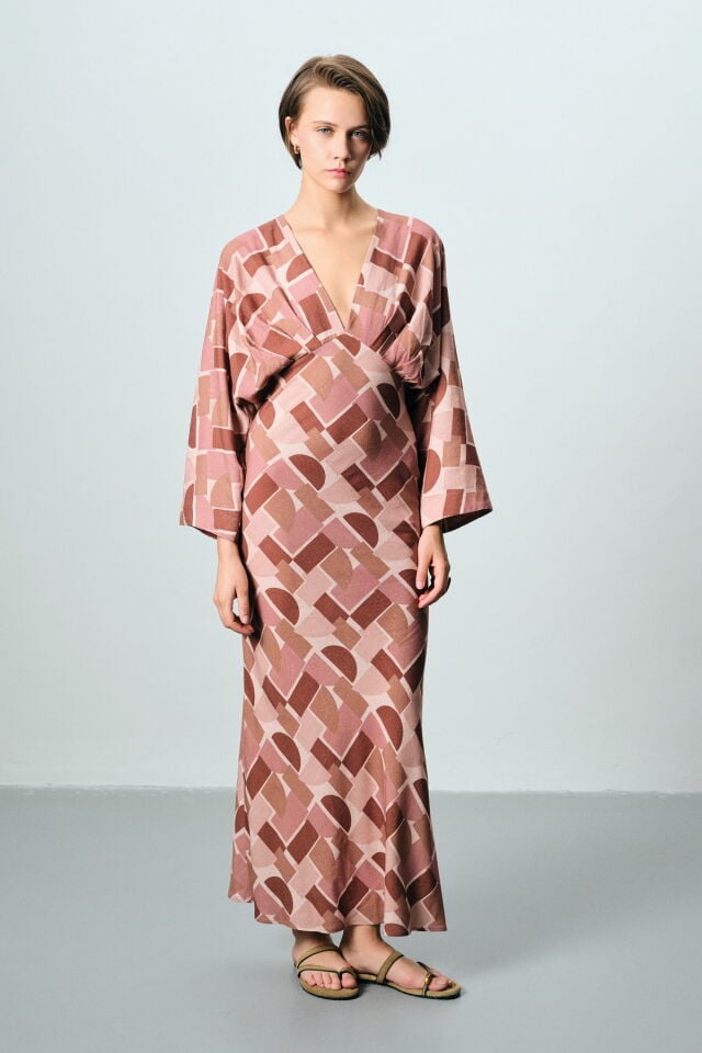 Geometrik Desenli Pastel Elbise