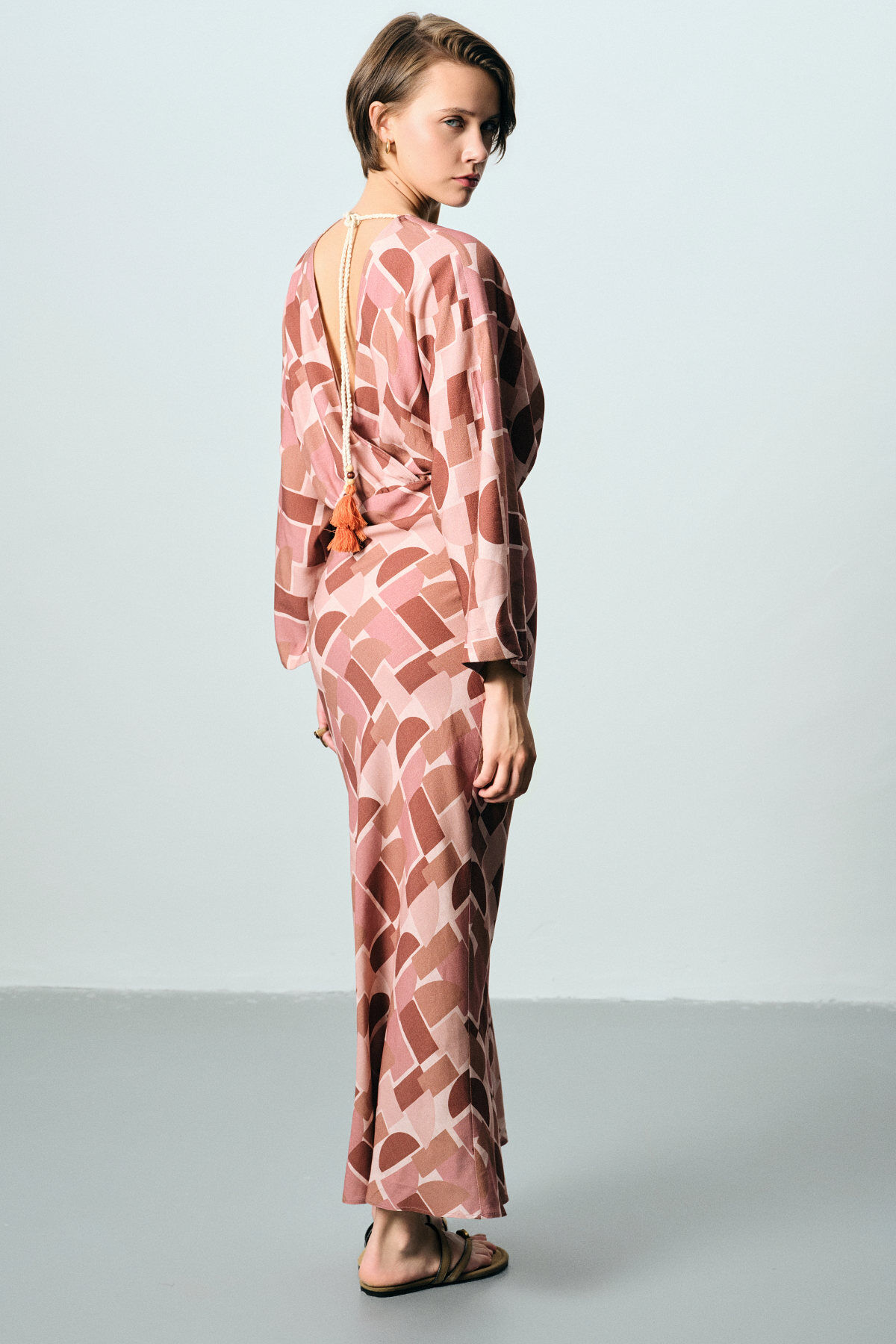 Geometrik Desenli Pastel Elbise