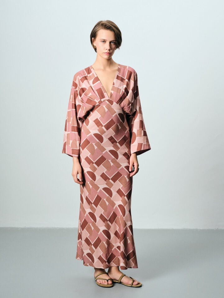 Geometrik Desenli Pastel Elbise
