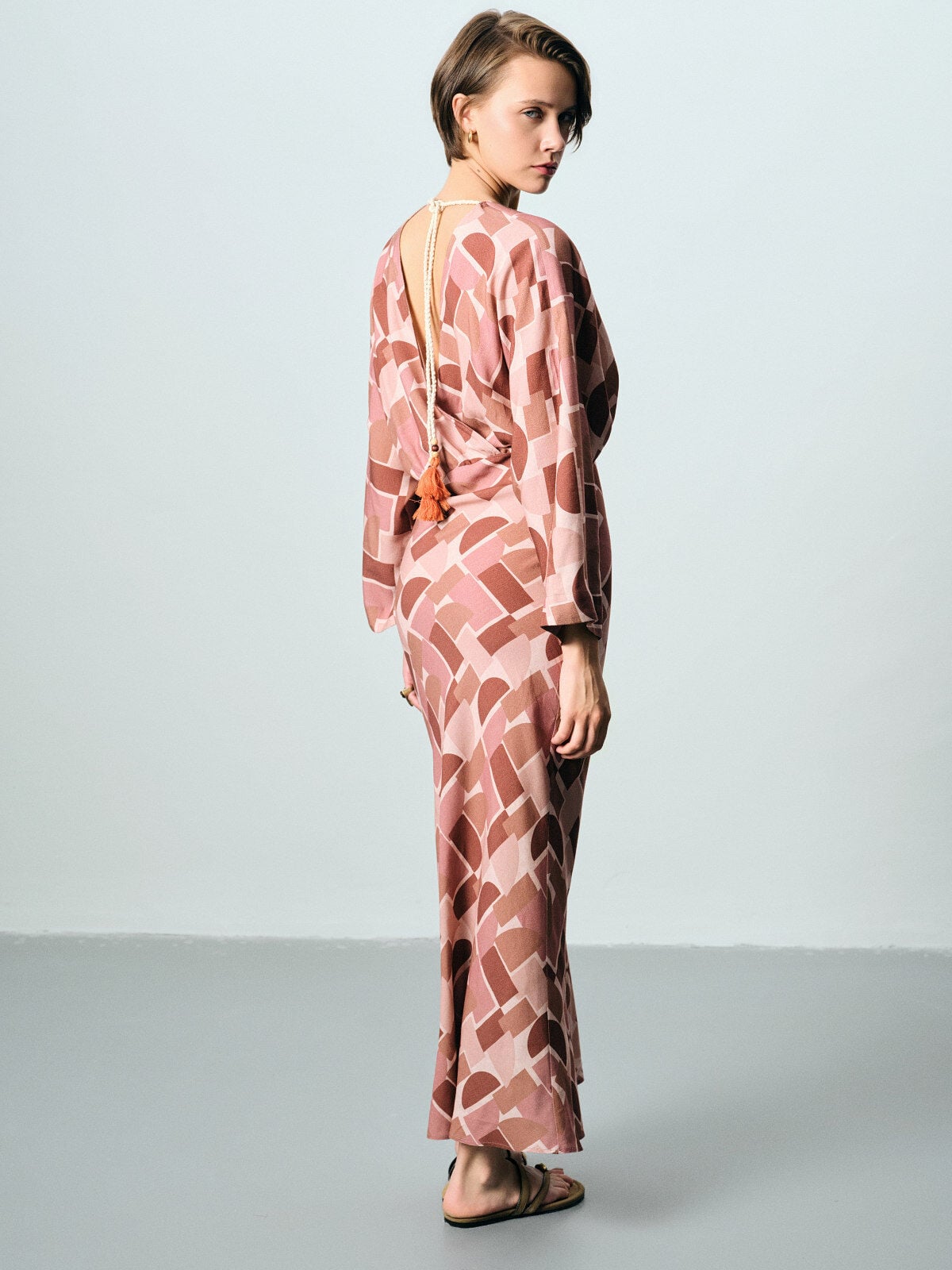 Geometrik Desenli Pastel Elbise