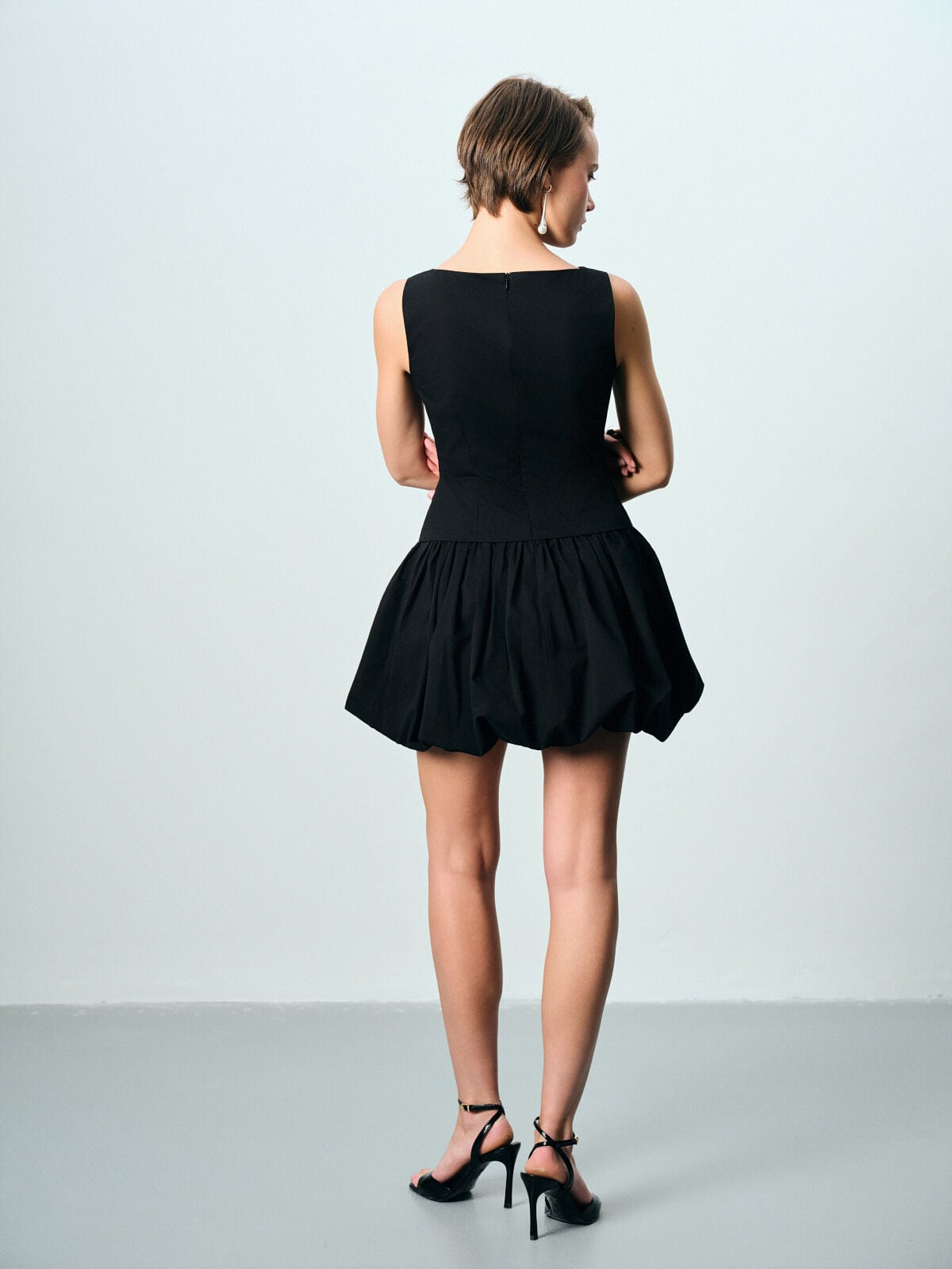 Poplin Etekli Mini Balon Elbise