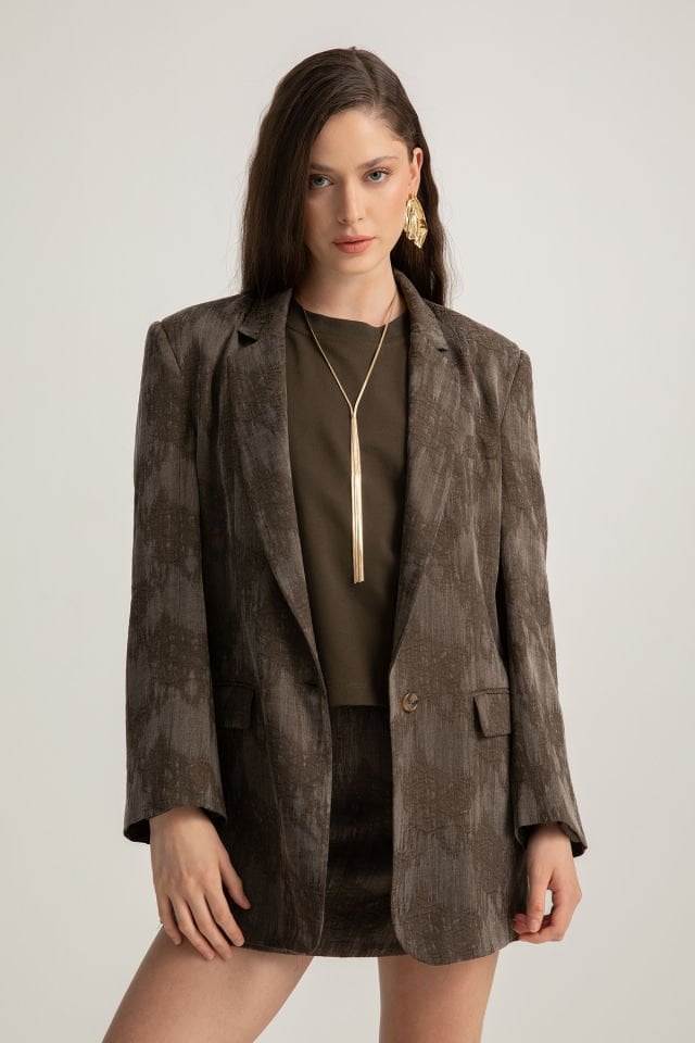 Desenli Tek Düğmeli Blazer Ceket
