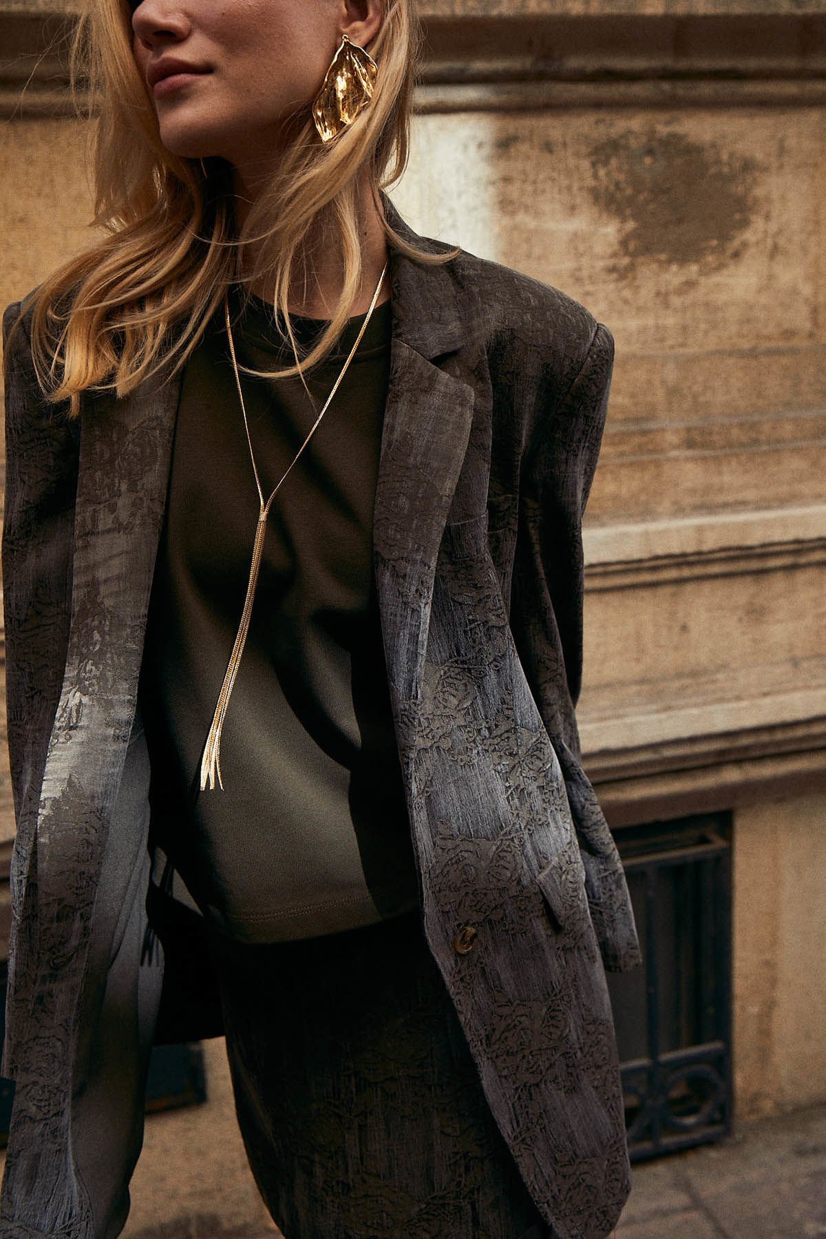 Desenli Tek Düğmeli Blazer Ceket