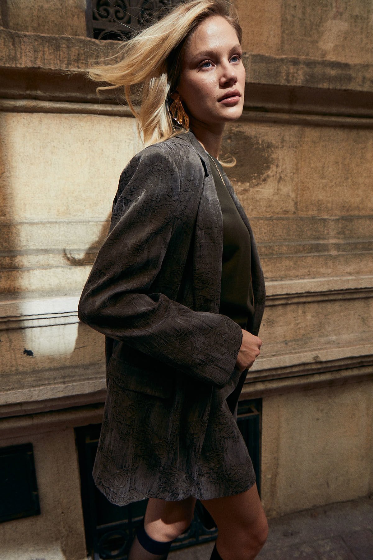 Desenli Tek Düğmeli Blazer Ceket