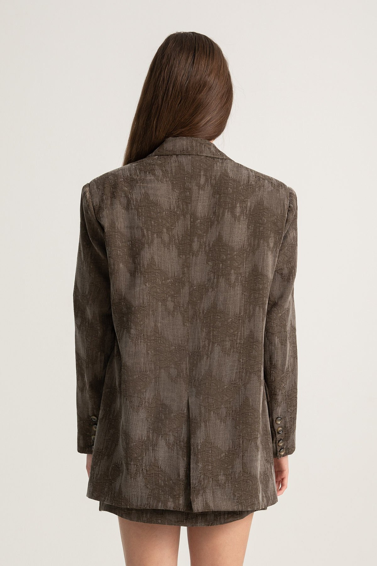 Desenli Tek Düğmeli Blazer Ceket