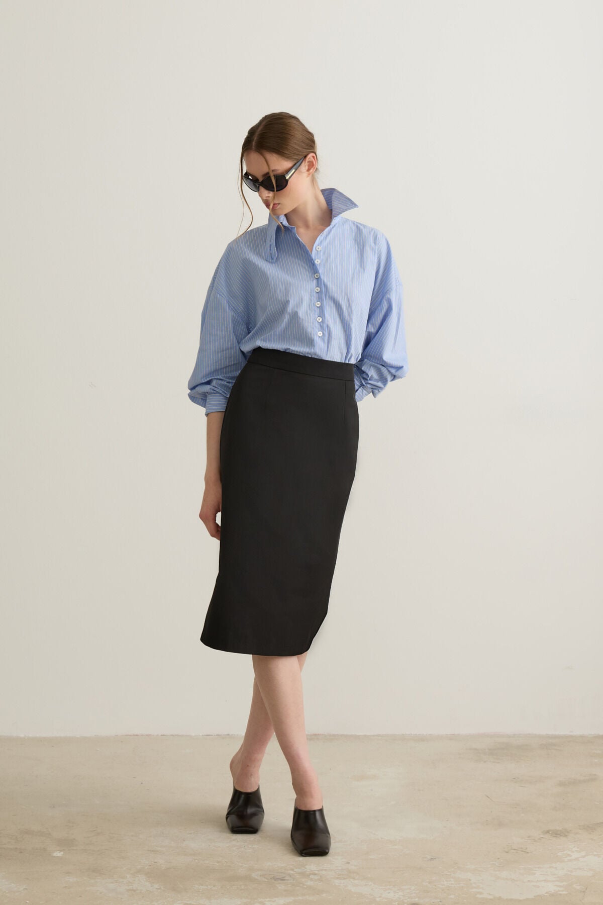 Lucia Peplum Eklenebilir Siyah Kalem Midi Etek