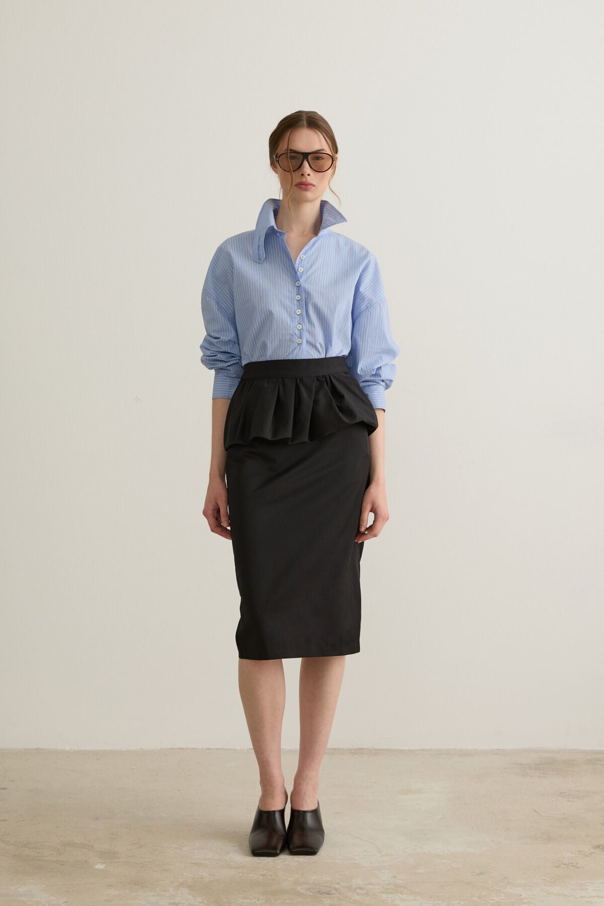 Lucia Peplum Eklenebilir Siyah Kalem Midi Etek