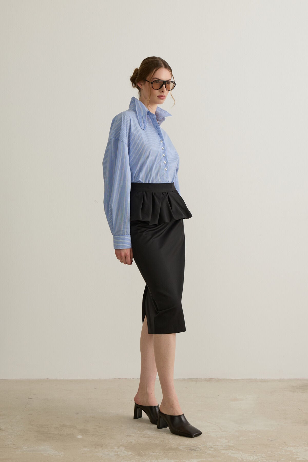 Lucia Peplum Eklenebilir Siyah Kalem Midi Etek