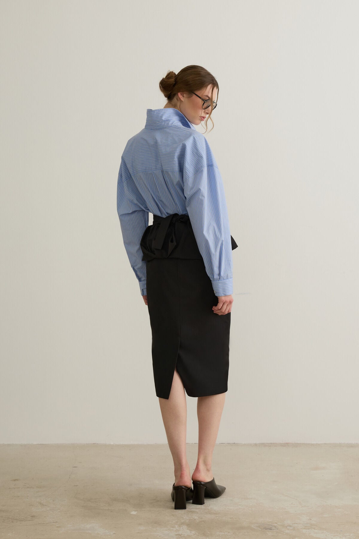 Lucia Peplum Eklenebilir Siyah Kalem Midi Etek