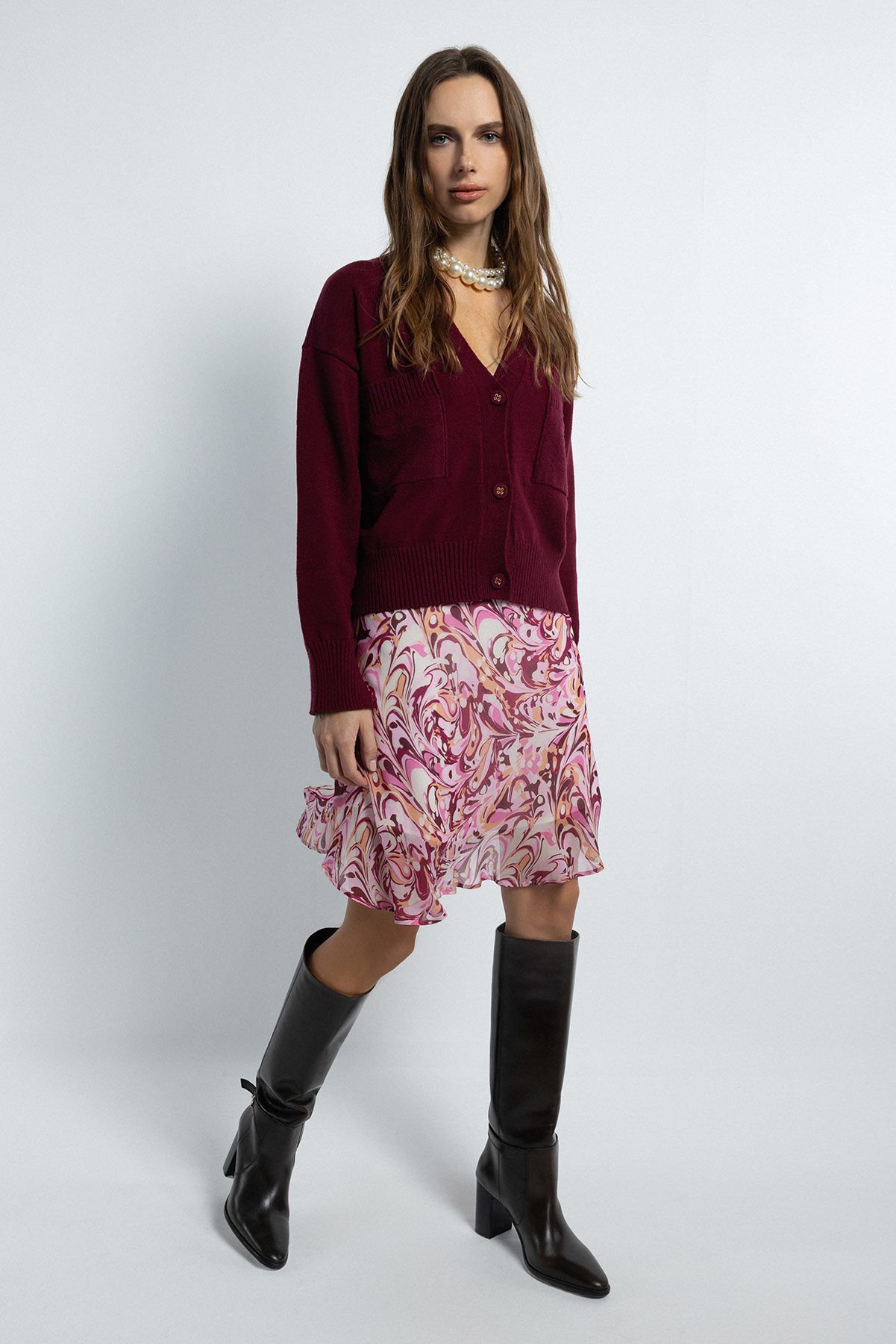 Ebru Desenli Mini Etek