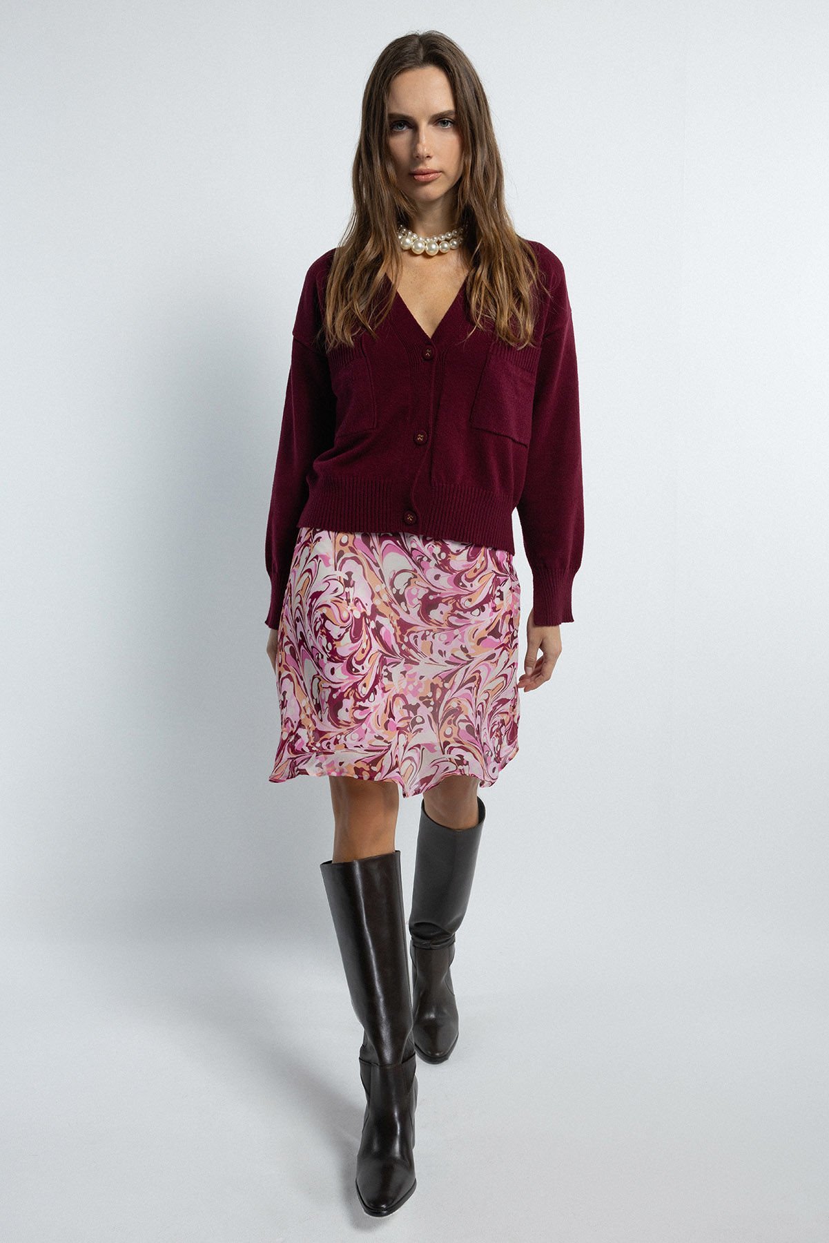 Ebru Desenli Mini Etek