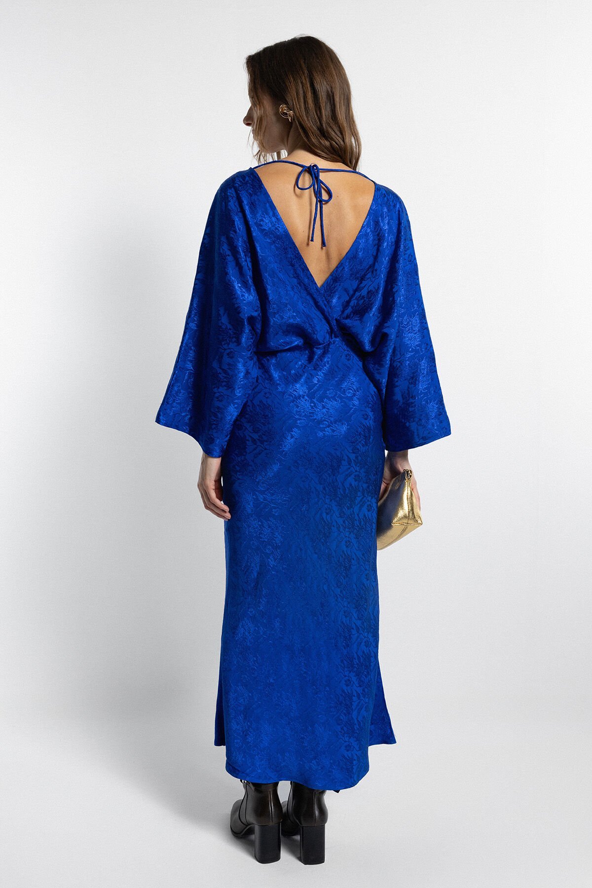 Mavi Desenli Gece Elbisesi