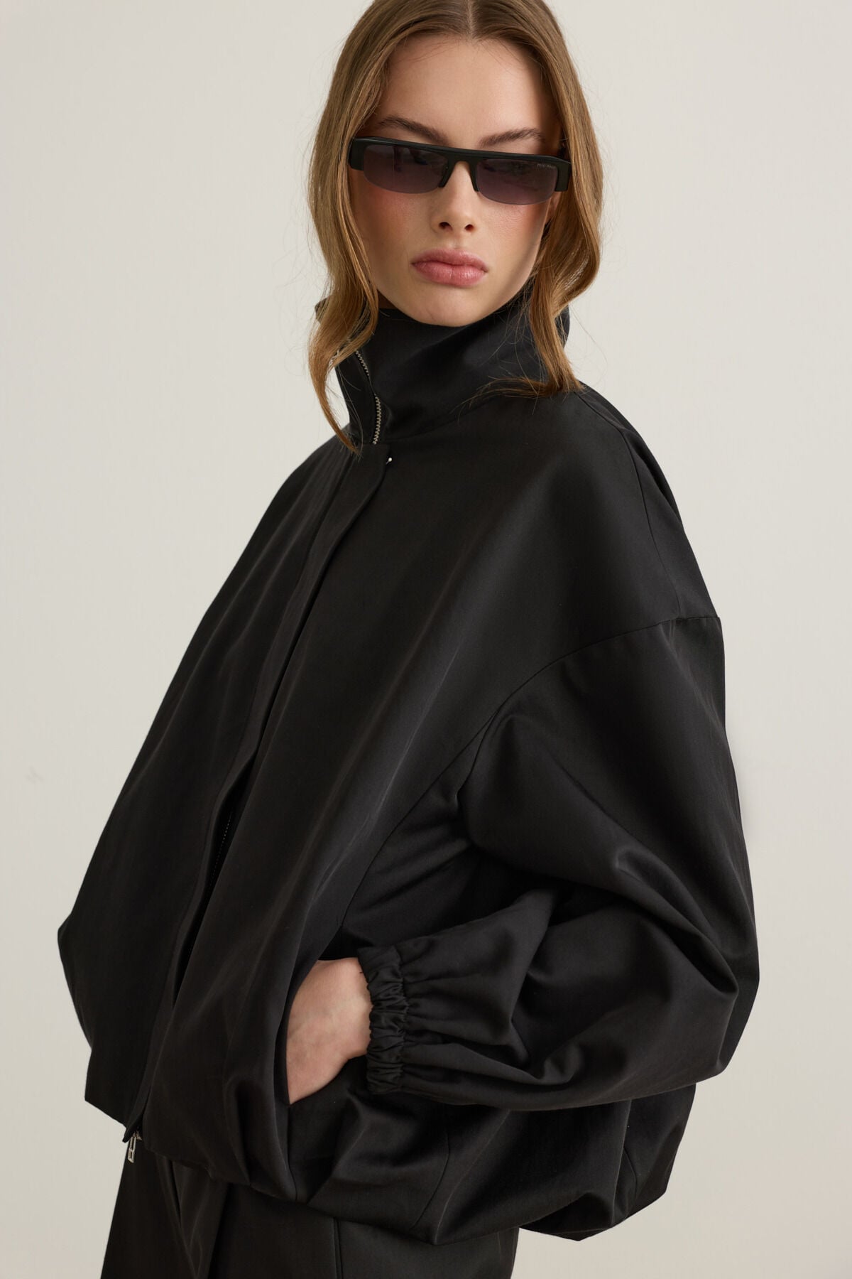 Lucia Dik Yaka Oversize Siyah Bomber Ceket