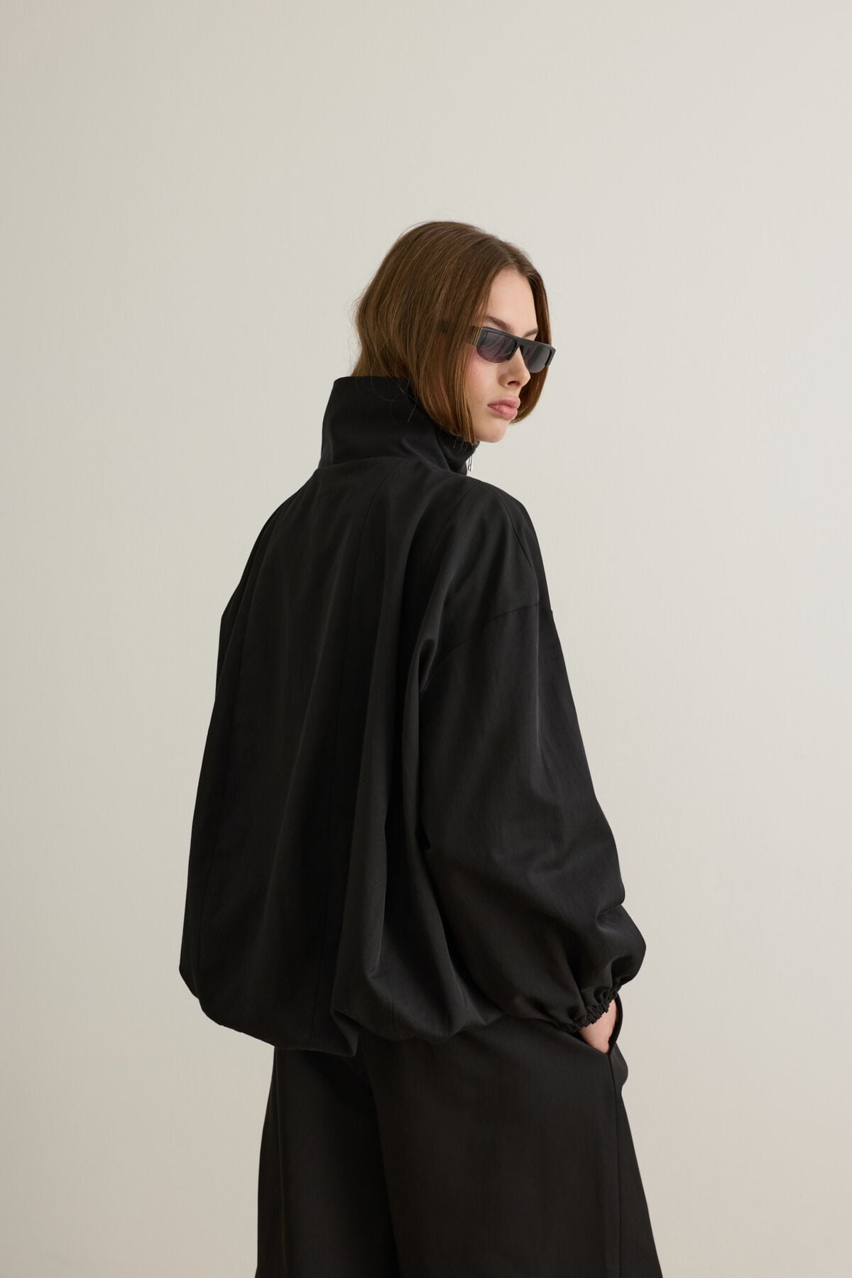 Lucia Dik Yaka Oversize Siyah Bomber Ceket