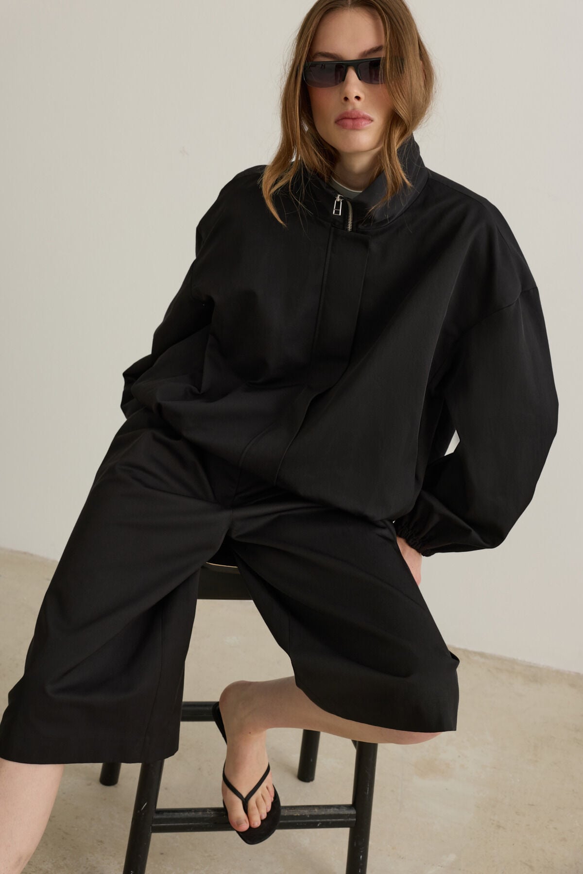 Lucia Dik Yaka Oversize Siyah Bomber Ceket