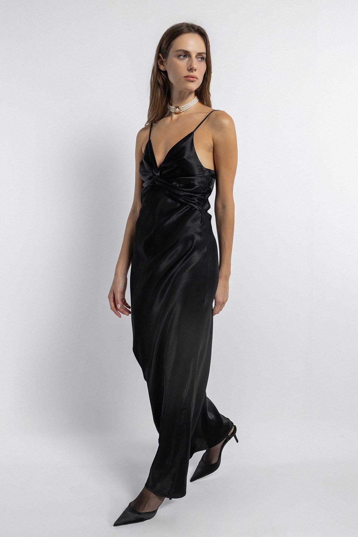 Askılı Saten Parti Elbise