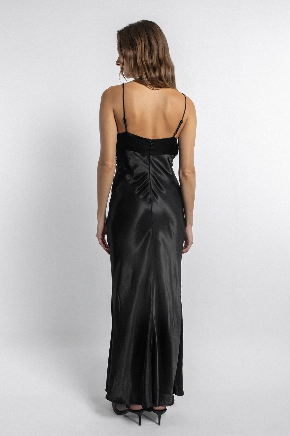 Askılı Saten Parti Elbise