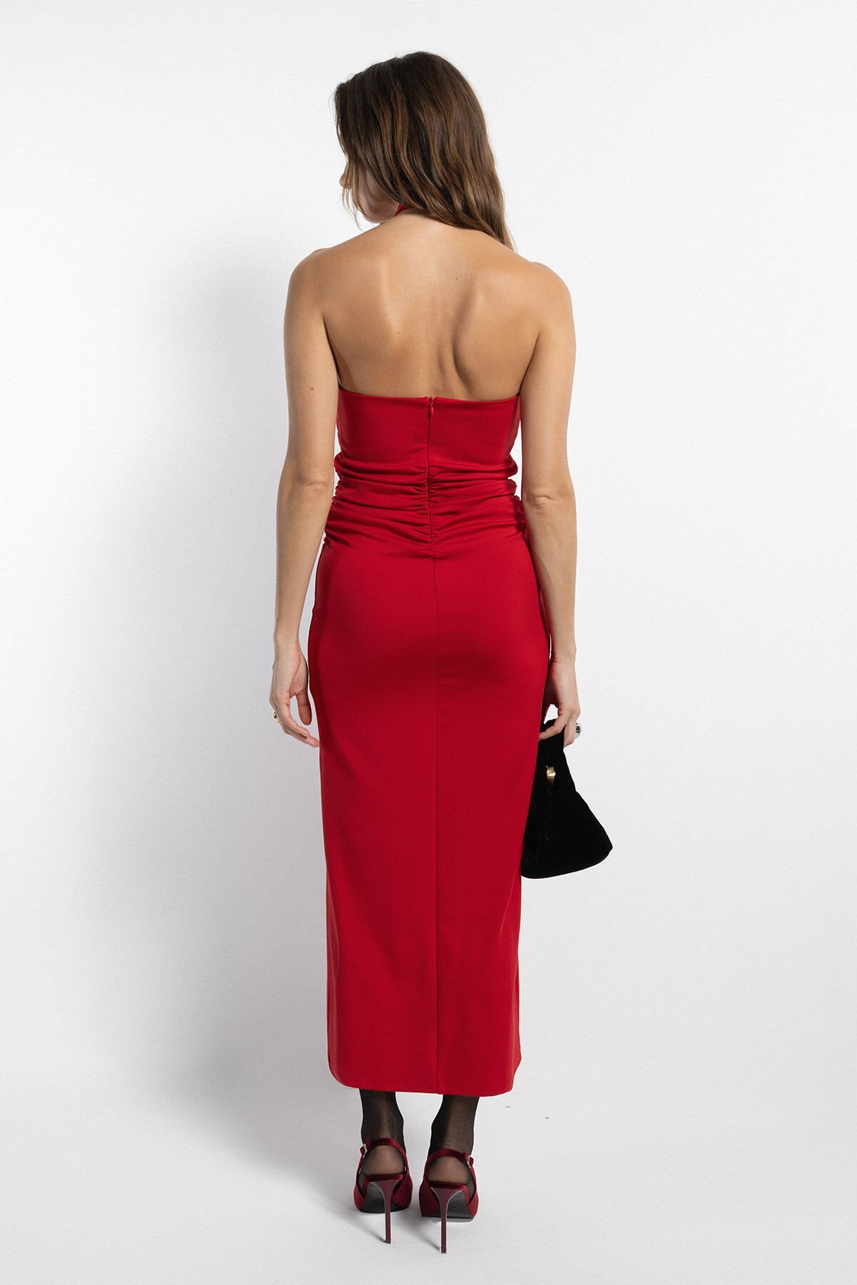 Gül Detaylı Uzun Elbise