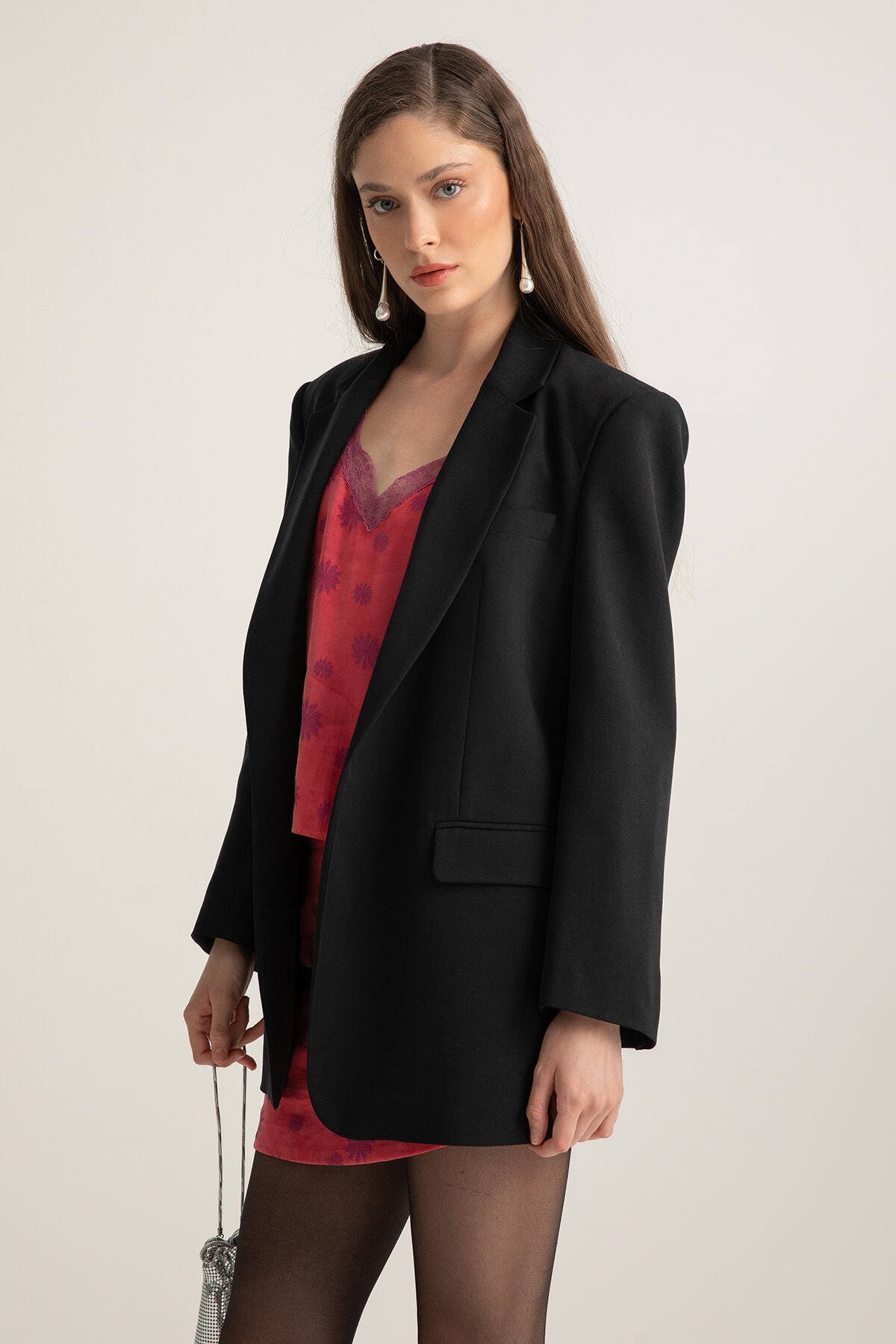 Siyah Tek Düğmeli Blazer Ceket