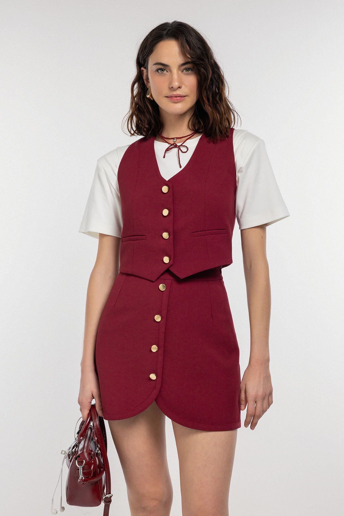 Gold Düğme Detaylı Yelek