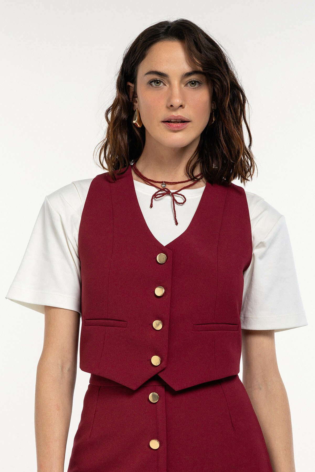 Gold Düğme Detaylı Yelek