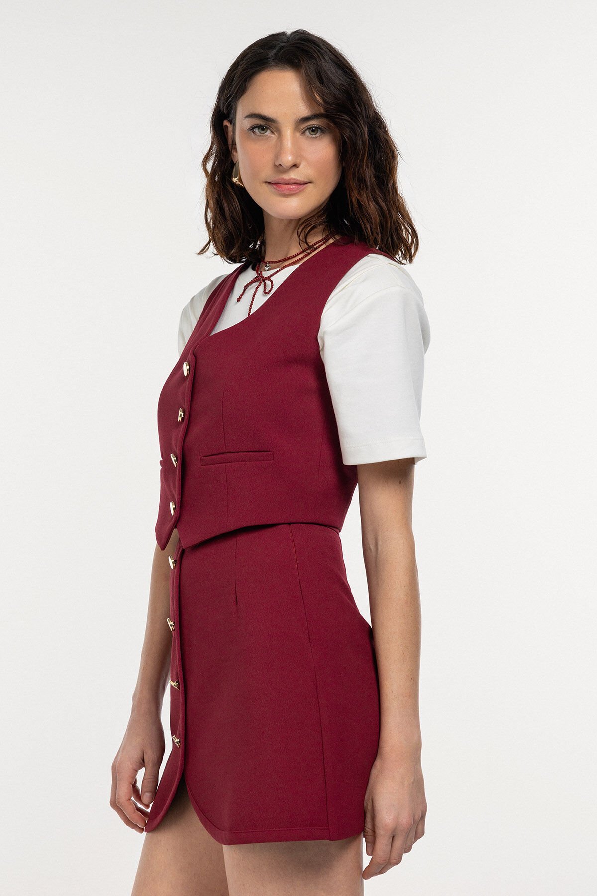 Gold Düğme Detaylı Yelek