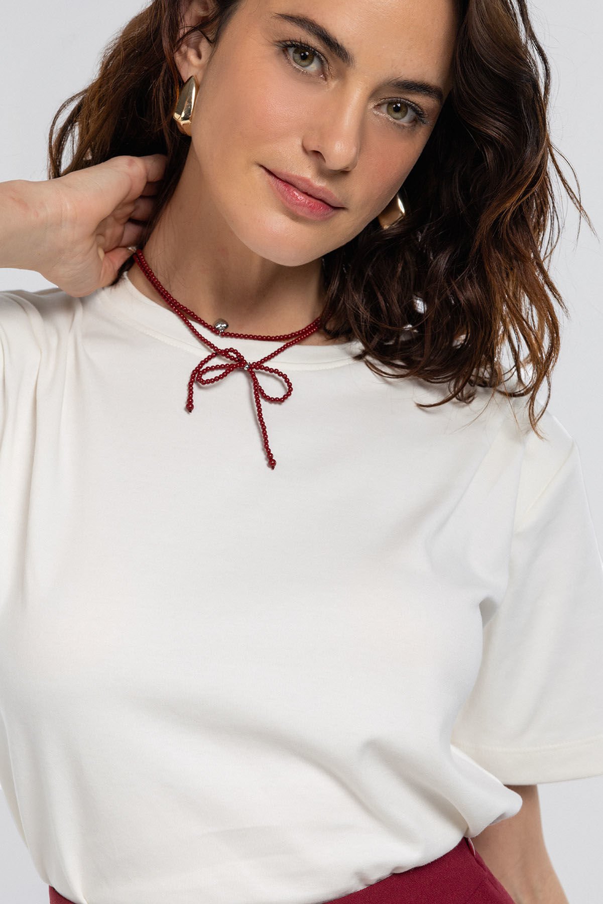 Pamuklu Ekru Basic Tişört