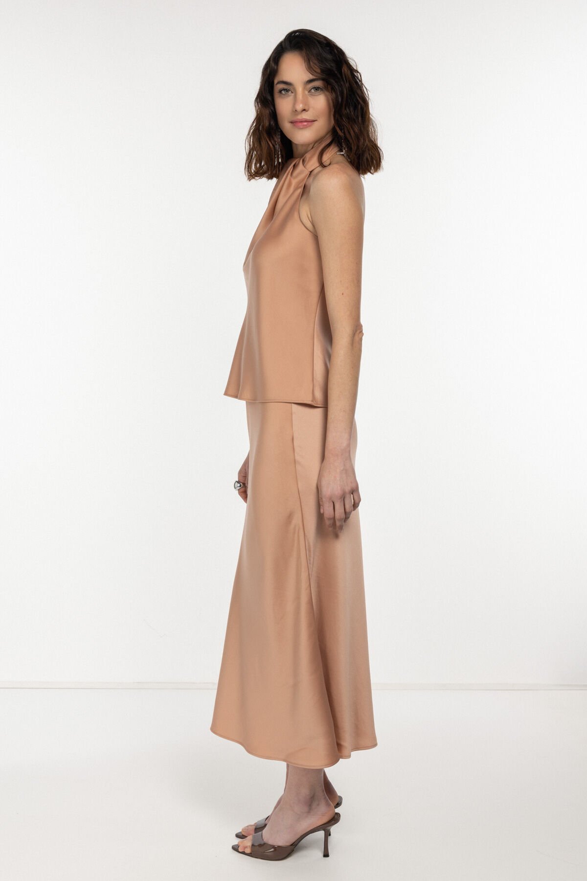 Belden Lastikli Volanlı Moka Midi Etek