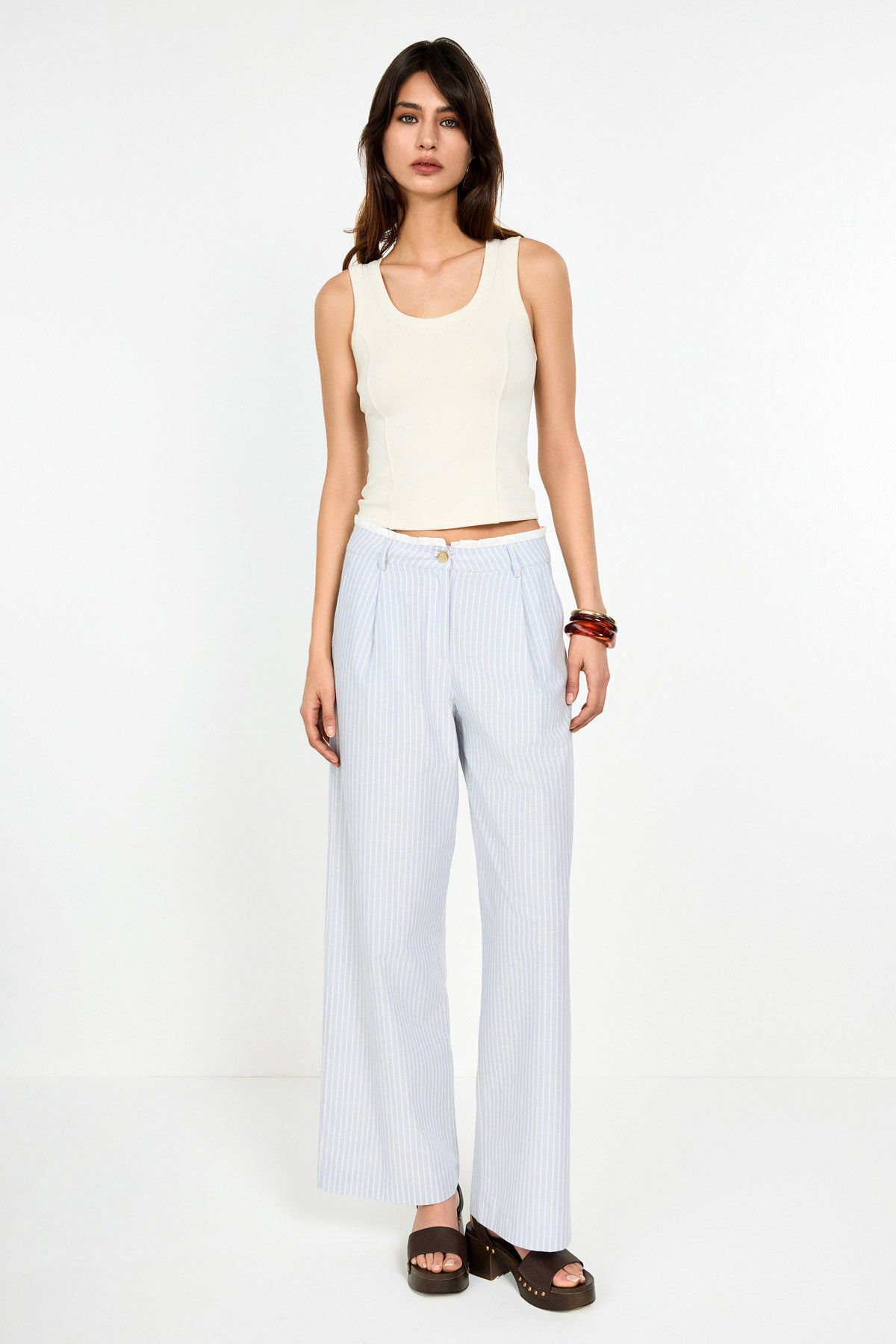 Belden Poplin Detaylı Çizgili Pantolon