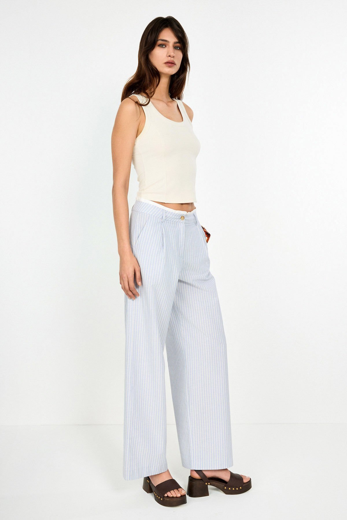 Belden Poplin Detaylı Çizgili Pantolon