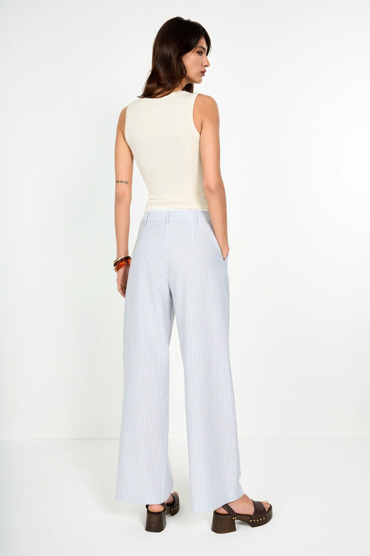 Belden Poplin Detaylı Çizgili Pantolon