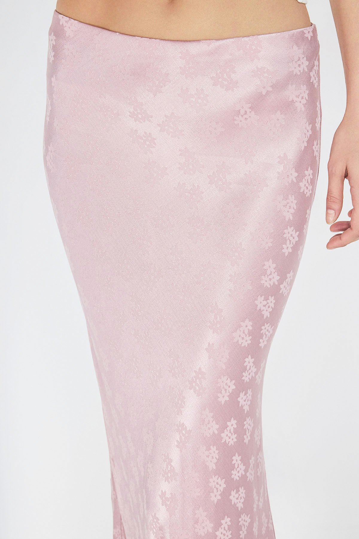 Jakarlı Pembe Midi Etek