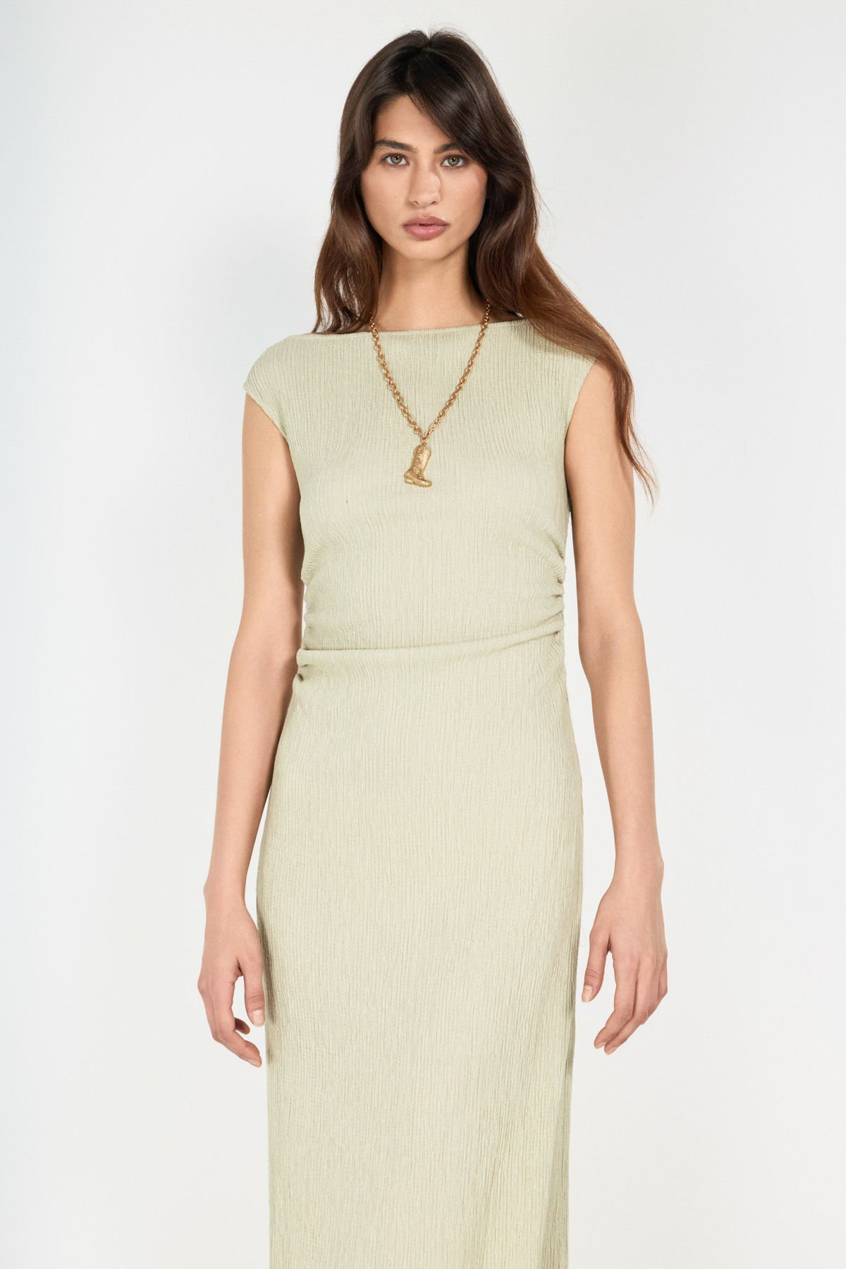 Sırtı Açık Mint Maxi Elbise