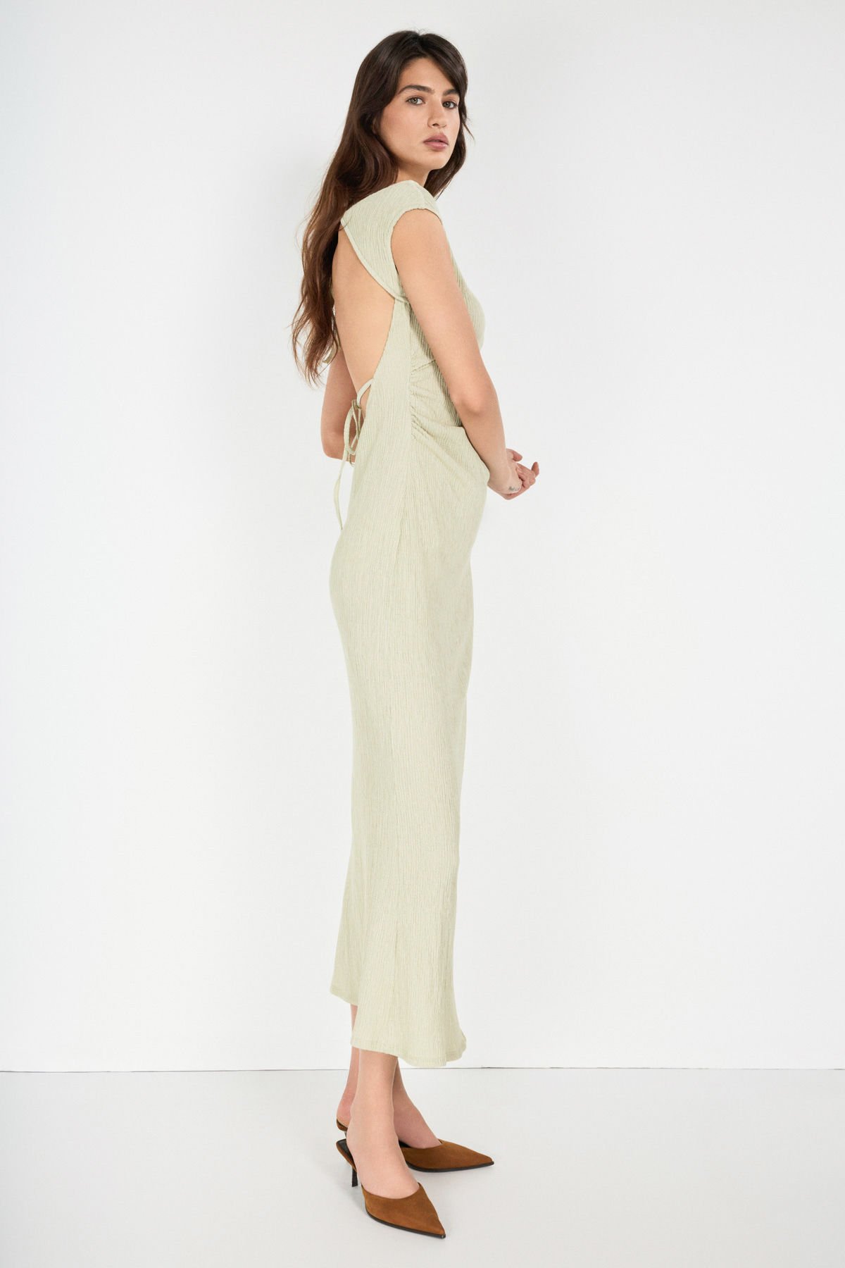 Sırtı Açık Mint Maxi Elbise
