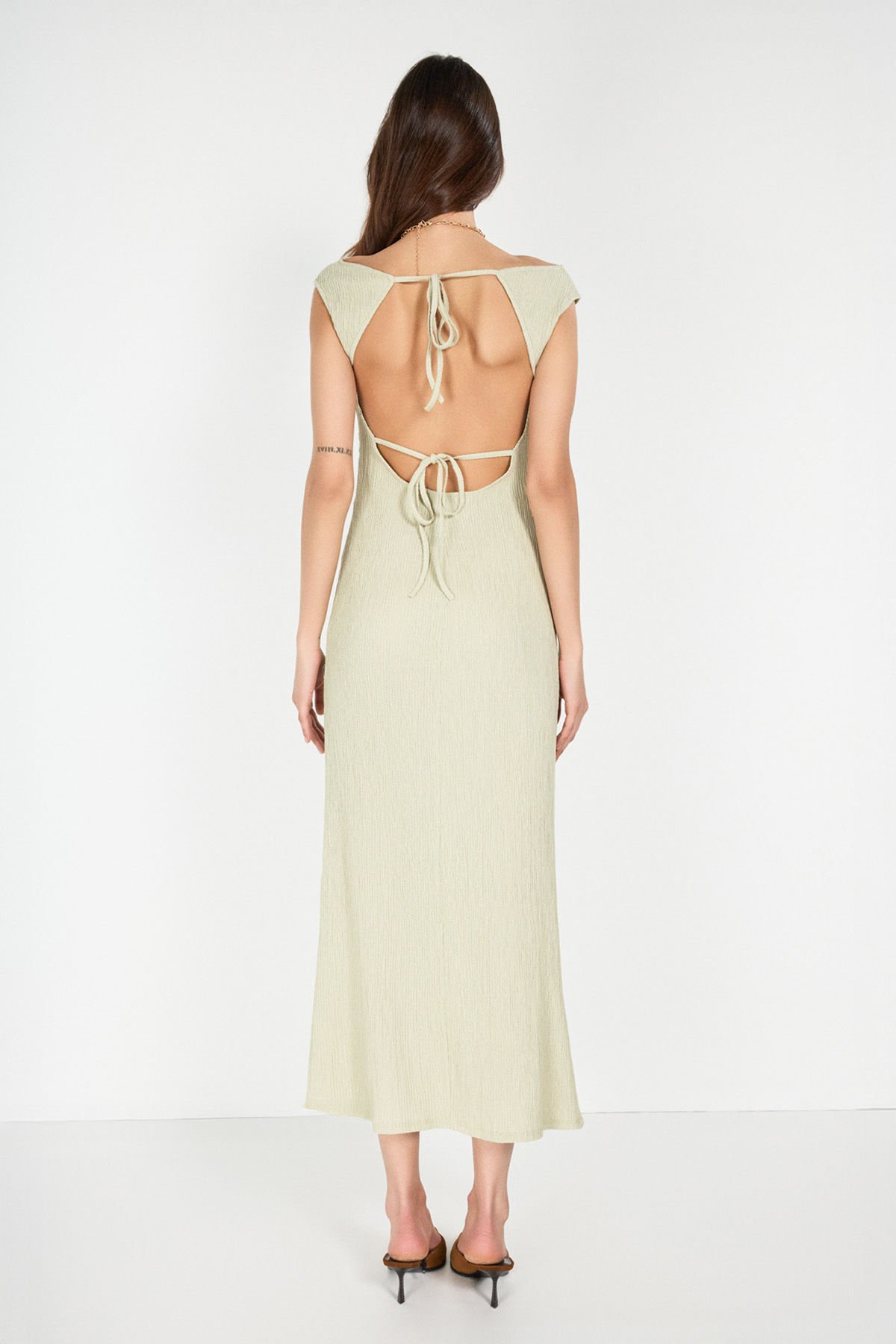 Sırtı Açık Mint Maxi Elbise